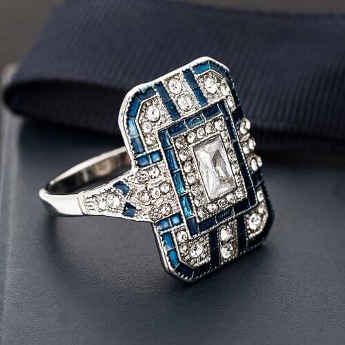 Luxury Silver Color Big Square Rings for Women Wedding Crystal Zircon Ring fashion Engagement Jewelry Anillos Statement Gifts