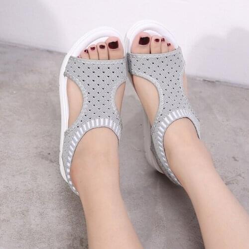 Summer Womens Sandals Shoes Wild Elastic Belt Sports Flip Flops Flats Womens Thick Bottom Fish Mouth Mesh Sandals