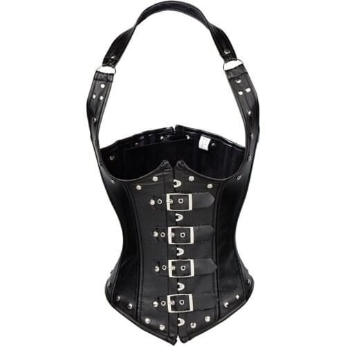 Sexy Women Spiral Steel Boned Faux Leather Underbust Corset Gothic Steampunk Body Sculpting Waist Clip S-6XL