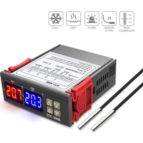 Dual Digital Display Thermostat Temperature Regulator Temperature Controller with Double NTC Probe Heater Sensor Probe Two Relay