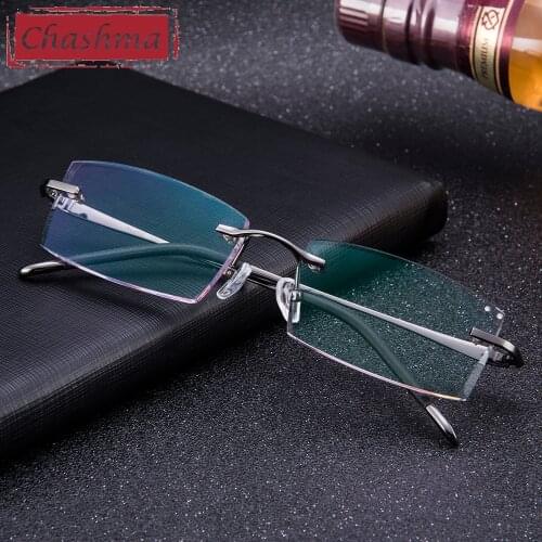 Chashma Titanium Men Eye Glasses Gradient Color Lenses Rimless Spectacle Frames Customize Lenses Size and Shape