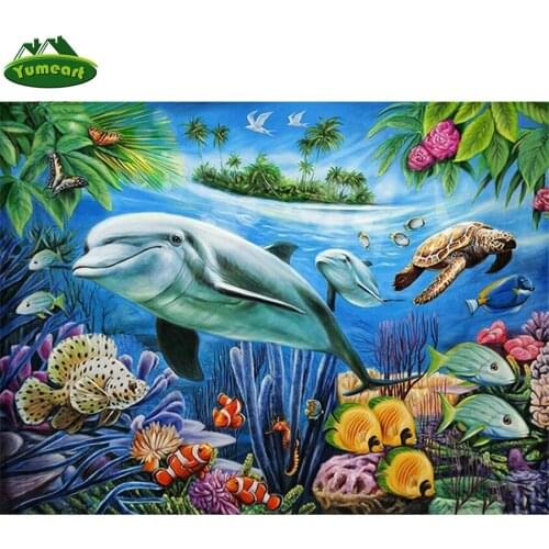 Yumeart DIY 5D Diamond Mosaic Sea World Sharks,5D Diamond Painting Full Square Rhinestones of Pictures Patterns Puzzle Art Kits