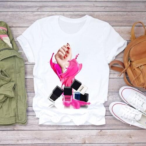 Women 2020 Summer Fingernail Love Nail Art Cute Lady Fashion Print T-shirts Top T Shirt Ladies Womens Graphic Female Tee T-Shirt