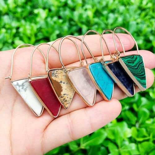 SAY HELLO Natural stone green tiger pattern semi-precious stones geometric triangle pendant earrings ladies fashion jewelry gift