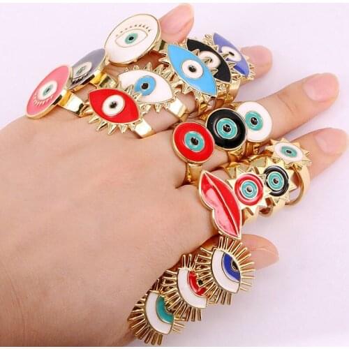 15PCS, Fashion Party Jewelry Round/Lip/Eyelash/Flower Eye Finger Rings Adjustable Enamel Eye Finger Rings For Women Girl