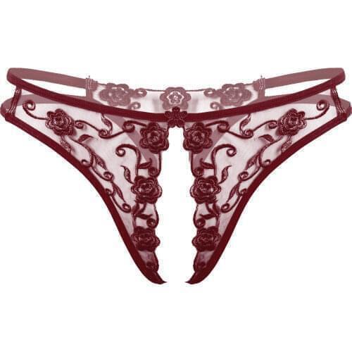 Womens Ladies Embroidery Crotchless Sissy Lingerie Panties Exotic Underwear Underpants Low Waist See-through T-back Briefs