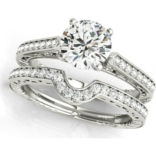 LESF Round SONA Stone 925 Sterling Silver Ring Sets For Women Wedding Bands Engagement Gift