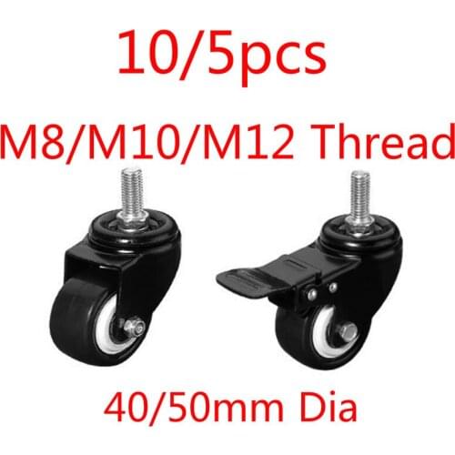10/5pcs Furniture Caster Wheels Roller Black Trolly Shopping Cart Luggage Replacement Pulley Accessory M8/M10/M12 Thread