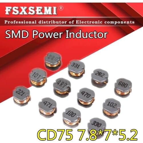 20pcs/lot CD75 SMD Power Inductor 2.2UH 3.3UH 4.7UH 6.8UH 10UH 15UH 22UH 33UH 47UH 68UH 100UH 150UH 220UH 330UH 470UH 1MH