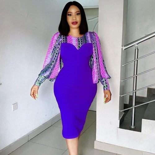 3XL Plus Size Africa Clothing Dashiki Flowers Print Long Sleeve Midi Dress 2021 Women Autumn Robe Party African Office Dress