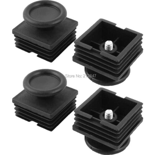 Desk Adjustable Leveling Foot Square Tube Insert Black 48mm x 48mm 4 Sets
