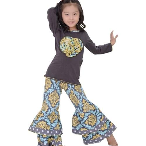 5 sets/lot Fall Girls Clothes Autumn Winter Spring Children Long Sleeve T-shirt Heart Tops Ruffle Pants Sets for Kids