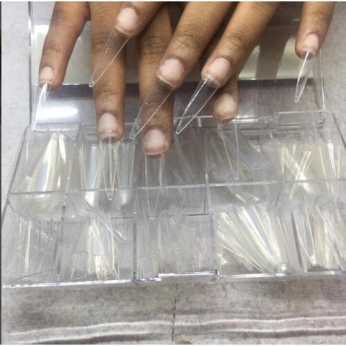 500pcs /Box 2 Colors C-Curve Ghost Tips Sharp Stiletto False Tips 500X full-length long pointed nail French fake nails 30-43cm