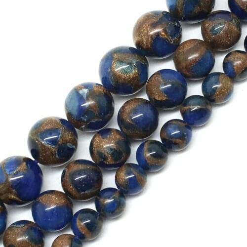 6-12mm Round Smooth Dark Blue & Gold Cloisonne Beads For Jewelry Making Beads Bracelets 15'' Needlework DIY Beads Trinket