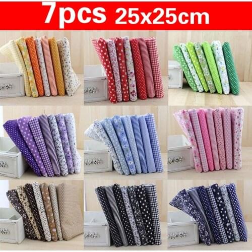 7pcs DIY Assorted Pattern Floral Printed Patchwork Cotton Fabric Cloth Crafts Bundle Sewing Quilting 25x25cm