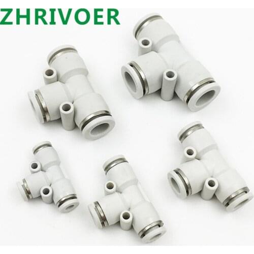 OD Hose Tube Push In Air Gas Fitting Quick Connector Adapters White 3 Way T shaped Tee Pneumatic Fittings PE 4mm to 16mm