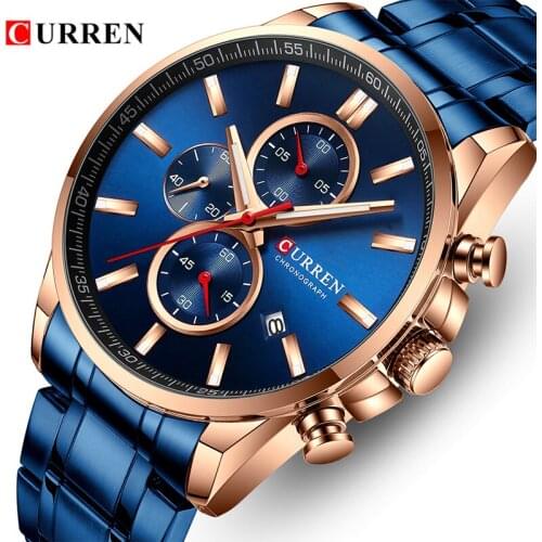 CURREN Watches for Men Top Luxury Brand Blue Quartz Men’s Watch Stainless Steel Big Sport Wristwatch Chronograph Date Male Clock