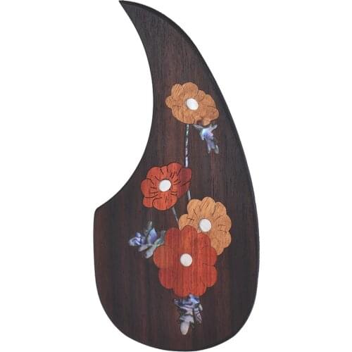 Wooden Guitar Pickguard Pick Guard for 40" 41" Acoustic Guitars Ebony Wood with Decorative Flower Pattern inlaid shells