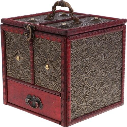 Chinese Retro Vintage Style Wooden Jewelry Box Organizer Storage with Handle