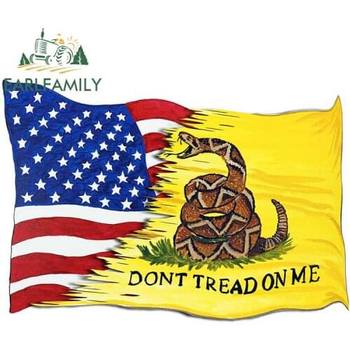 EARLFAMILY 13cm x 9.1cm USA and Gadsden Flag Printed Vinyl Decal Car Truck Auto RV Boat Bike Moto Vinyl Waterproof Car Stickers