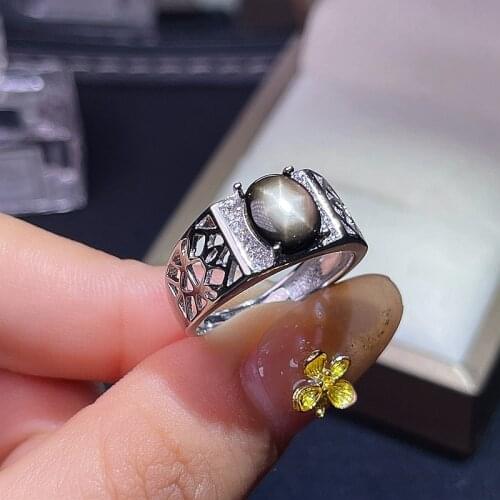 Natural starlight sapphire mens rings star line good design atmosphere 925 silver finger ring number can be customized