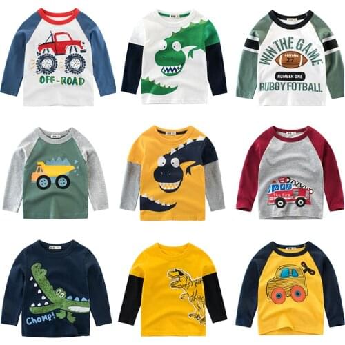 Boys Long Sleeves T-Shirts Childrens Print Dinosaur Cartoon Cotton T Shirt Baby Girls Tops Kids Tees Infant Clothing Clothes