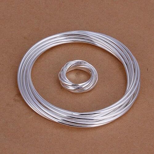 Hot selling 925 jewelry silver plated jewelry set fashion jewelry set 10 Circles Bangle&Ring Jewelry Set SMTS304