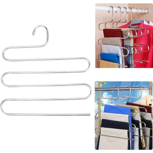 HOOMIN 5 LayersTrousers Hanger S-type Rack Stainless Steel Pants Closet Belt Holder Multifunction Wardrobe Organizer