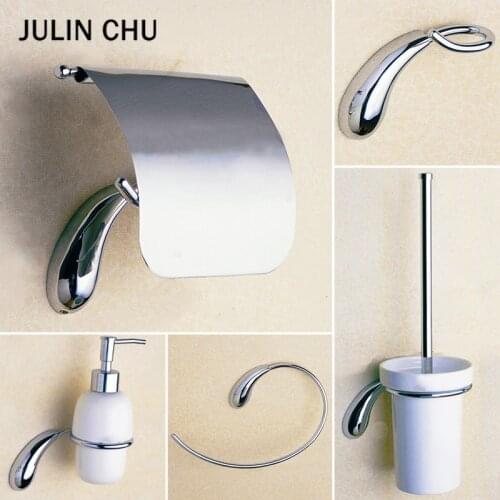 Chrome Bathroom Hardware Set Brass Ceramic Liquid Soap Dispenser Towel Ring Robe Hooks Hanger Toilet Brush Shelf Paper Holder