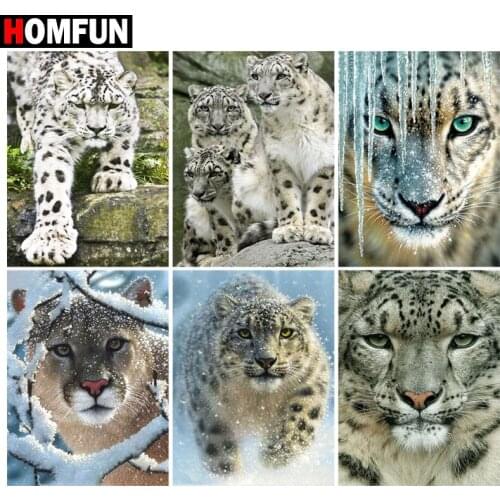 HOMFUN Rhinestone Painting Crystal Decor Diy Diamond Painting "White leopard animal" 3D Cross Stitch Pattern Diamond Embroidery