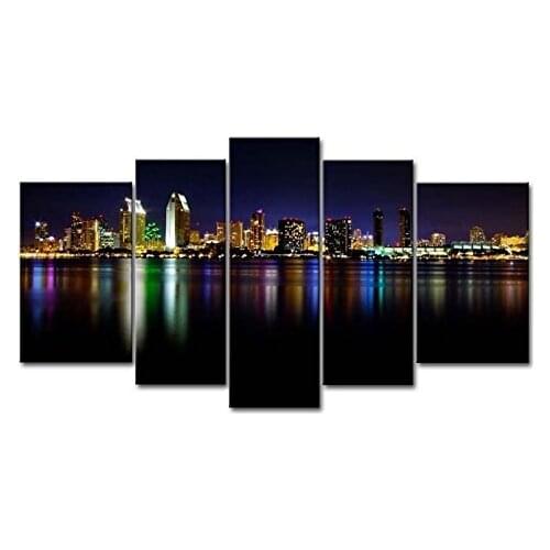 City Landscape Paintings Wall Art San Diego Colorful Reflection Sea 5 Panel Picture Print on Canvas Drop shipping