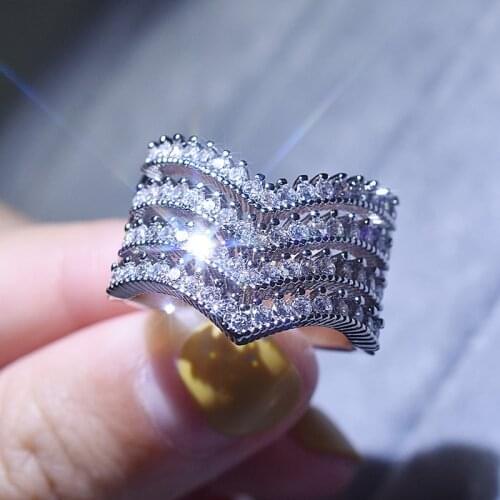 Classic Silver Color 3 Layers V Shape Zircon Wedding Ring Popular Chevron CZ RingsAnniversary Party Promise Ring Jewelry Gifts
