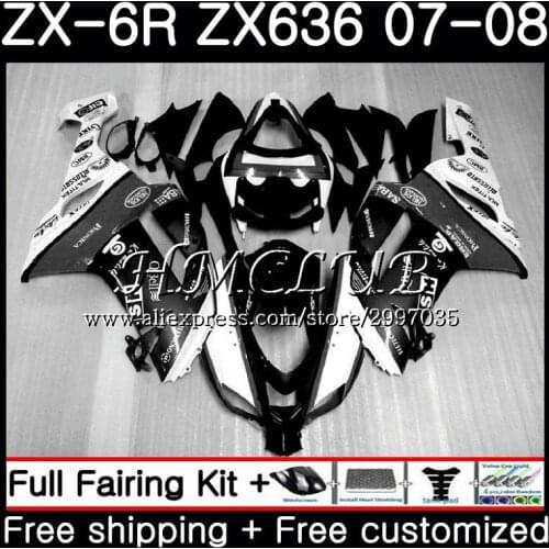 Body For KAWASAKI black white NINJA ZX 6R 6 R 600CC ZX636 2007 2008 54HC.9 ZX600 ZX-636 ZX6R 07 08 ZX 636 ZX-6R 07 08 Fairing