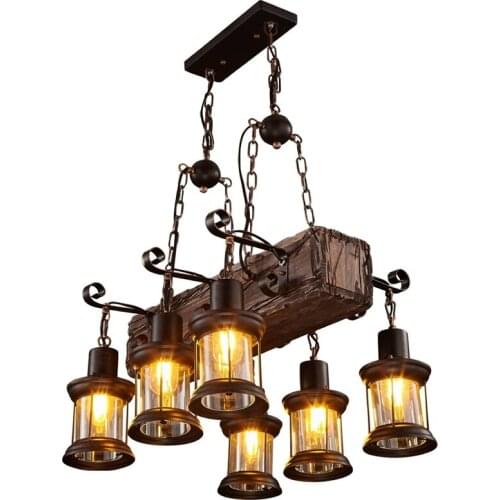 Solid Wooden Retro Chandelier For Dining Room Bar LOFT Wood Various shapes Suspension indoor Decor Lighting Luminaire