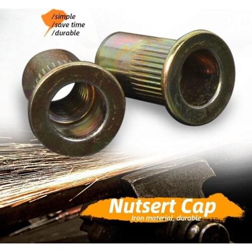 M4 M5 M6 M8 M10 M12 Zinc Plated Carbon Steel Knurled Nuts Rivnut Flat Head Threaded Rivet Insert Nutsert Cap Rivet Nut Dropship