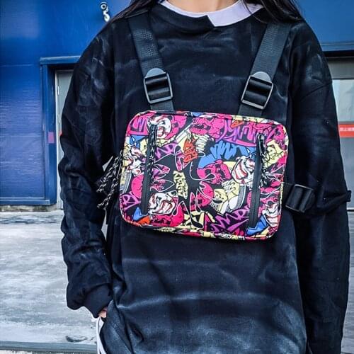 Fashion Graffiti Hip-Hop Chest Bags For Man Fashion Double Opening Rectangle Women Streetwear Sgraffiti print Chest Rig Bag 2020