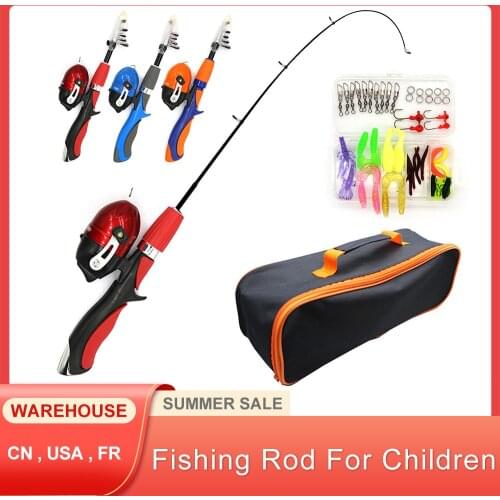 Kids Fishing Pole Set Full Kits With Telescopic Fishing Rod And Spinning Reel Baits Hooks Saltwater Freshwater Travel Pole Set