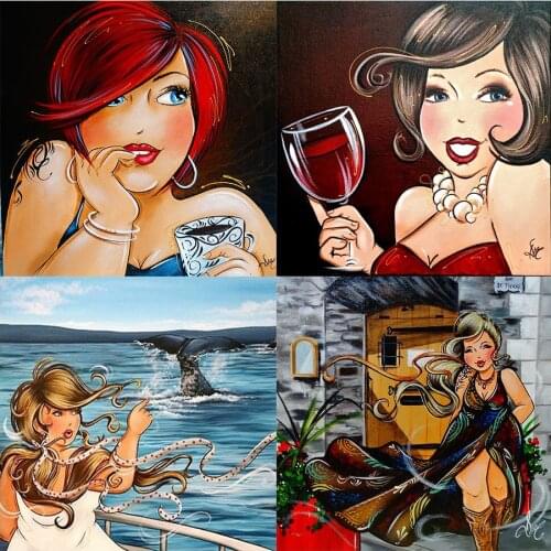 FSBCGT Anime Cartoon Fat Lady Oil Painting Paints By Numbers Drawing On Canvas HandPainted Color By Numbers Home DIY Art Decor