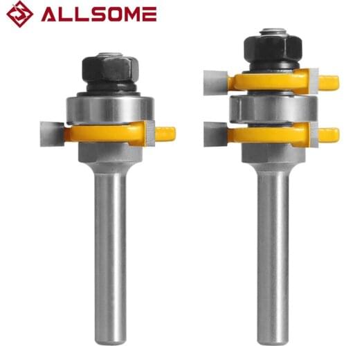 ALLSOME 2PC Tongue & Groove Router Bit Set 3 Teeth T-shape Wood Milling Cutter Flooring For DIY Woodworking Tools