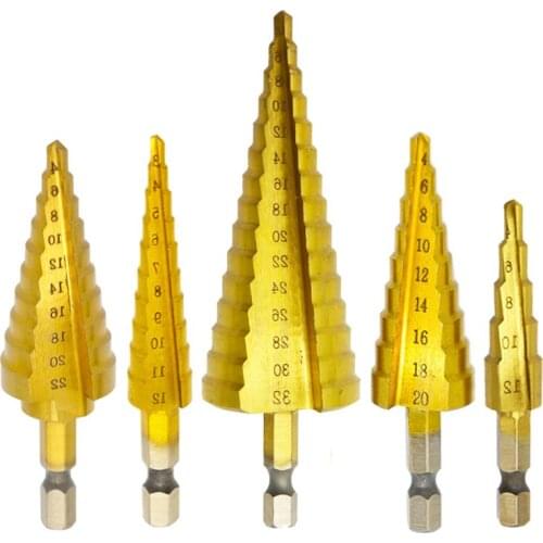 HSS 4241 Step Drill Bits 4-12mm 4-20mm 4-32mm Cone Drill Countersink Drill Bits Titanium Bit Set Hole Power Tool Accessories