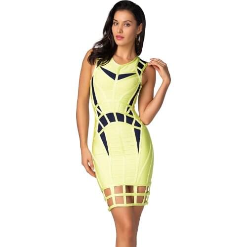 2020 New Fashion Sexy Women Dress Patchwork Elegant Dresses O Neck Sleeveless Party Bandage Dresses Club Mini Dresses Hollow out