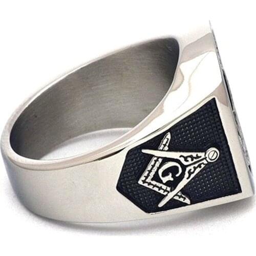 New Retro AG Masonic Skull Pattern Ring Mens Ring Fashion Metal Masonic Ring Accessories Party Jewelry