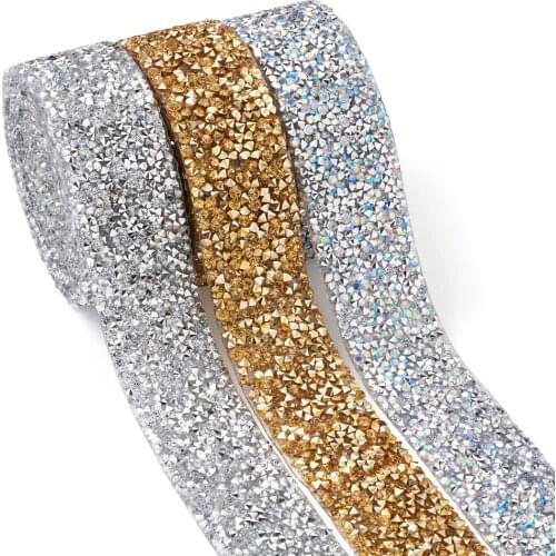 Trim Patches Glitter Resin Hotfix Crystal Rhinestone Ribbon Melt Adhesive Trimming for Costume Accessories Decoration 0.91m/yard
