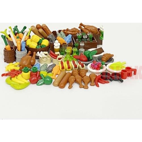 Full Set Building Blocks City Food Accessories Fish Fruit Chicken Hot Dog DIY Toys Figure MOC Parts Compatible Friends Bricks