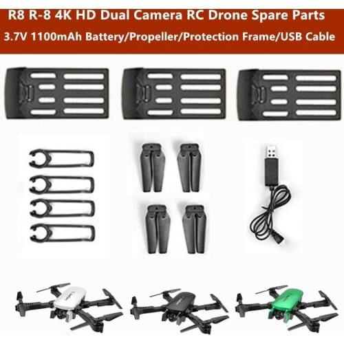 R8 R-8 4K RC Drone Spare Parts 3.7V 1100mAh Battery/Propeller/Protection Frame/USB Cable For R8 R-8 Remote Control Quadcopter