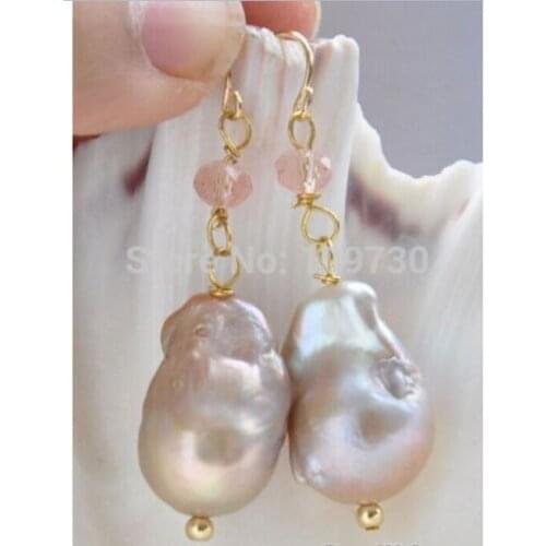 Ry00344 a pair of Australian south sea pink pearl earrings