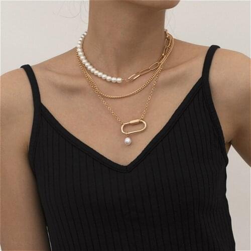 Bohemian Vintage Necklace For Women Simulated Pearl Pendant Beaded Chain Choker Multilayer Necklaces Jewelry Collier Femme