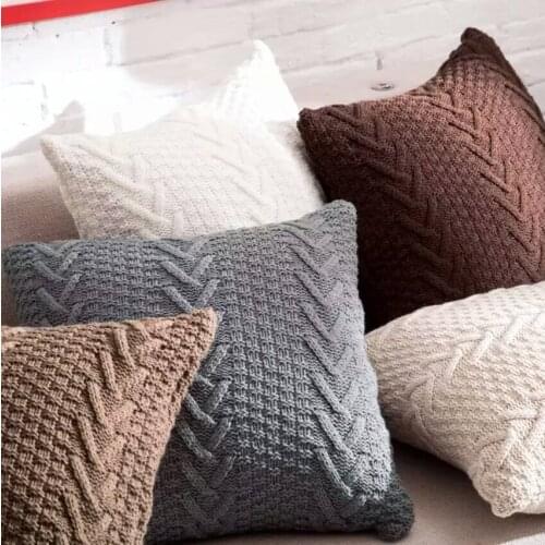 Fish Bone Cotton Knitted Decorative Pillow Cover Cable Knitting Patterns Cushion Cover Square Warm Pillow Covers 45X45CM