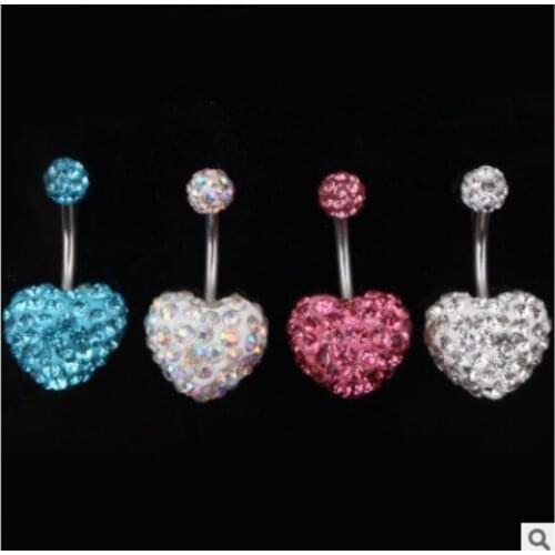 Body Jewelry Diamond Belly Button Rings peach heart colorful Gem Navel ring belly ring for Belly Piercing