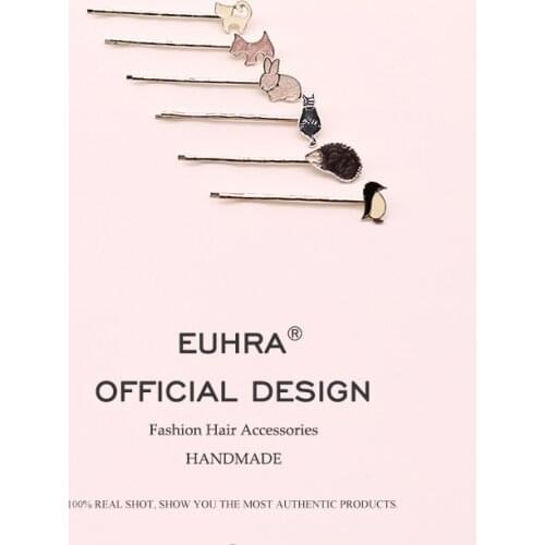 EUHRA 6 Colors Cute Animal Hair Pins Bobby Pin Women Rabbit Penguin Hedgehog Cat Dog Girls Hair Clip Kid Children Bob Pins